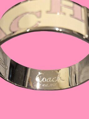 COACH BRACELET CUFF PINK AND WHITE WITH STUDS ON SIDES-8 inches around